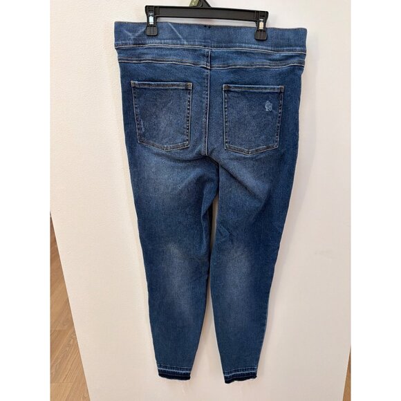 Spanx Womens Distressed Denim Leggings L/G Dark Wash Stretch Fabric Elastic Wais - Picture 4 of 4